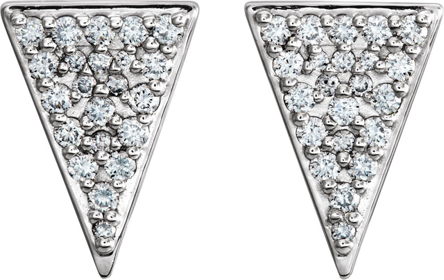 14K Gold Round Natural Diamond Triangle Earrings – 1.3mm Stones - White Gold - view 2