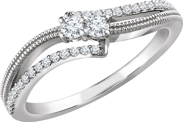 14K Gold Round Natural Diamond Two-Stone Ring II