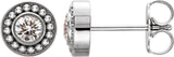 14K Gold Round Natural Diamond Bezel-Set Beaded Earrings - White Gold