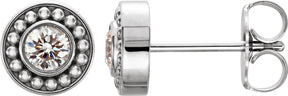 Platinum Round Natural Diamond Bezel-Set Beaded Earrings
