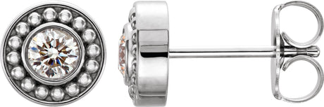 Platinum Round Natural Diamond Bezel-Set Beaded Earrings