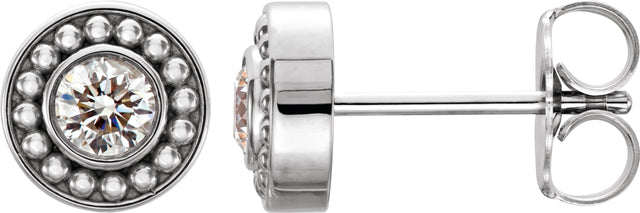Platinum Round Natural Diamond Bezel-Set Beaded Earrings
