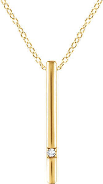 14K Gold Round Natural Diamond Accented Bar Necklace – 0.015 CTW - Yellow Gold
