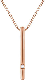 14K Gold Round Natural Diamond Accented Bar Necklace – 0.015 CTW - Rose Gold