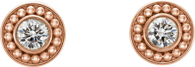 14K Gold Round Natural Diamond Bezel-Set Beaded Earrings - Rose Gold - view 2