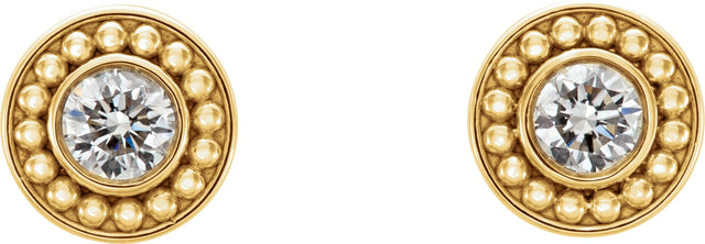 14K Gold Round Natural Diamond Bezel-Set Beaded Earrings - Yellow Gold - view 2