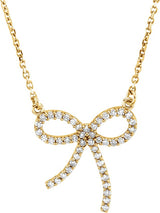 14K Gold Round Natural Diamond Bow Necklace – 1/5 CTW - Yellow Gold