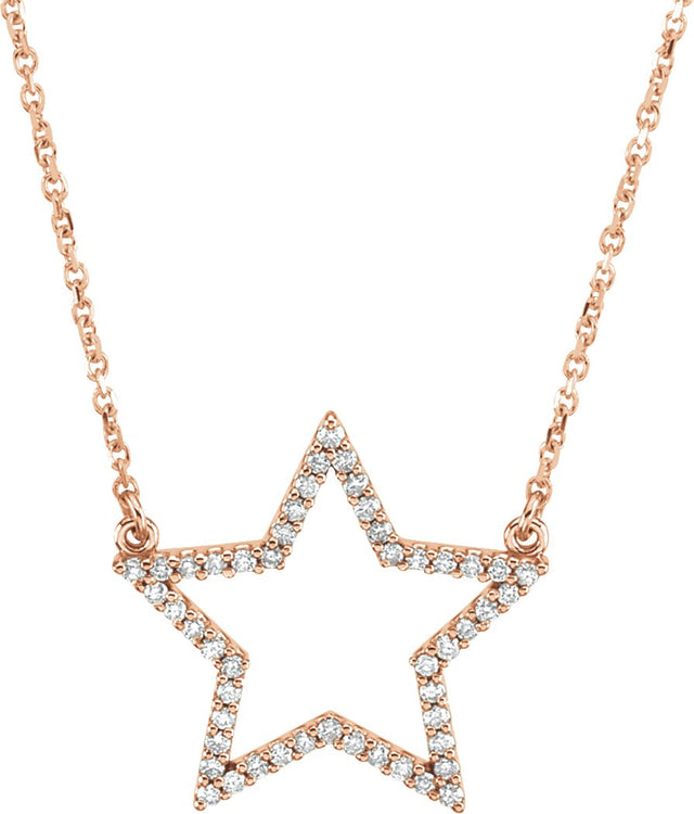 14K Gold Round Natural Diamond Accented Star Necklace - Rose Gold