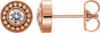 14K Gold Round Natural Diamond Bezel-Set Beaded Earrings - Rose Gold