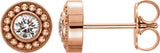 14K Gold Round Natural Diamond Bezel-Set Beaded Earrings - Rose Gold