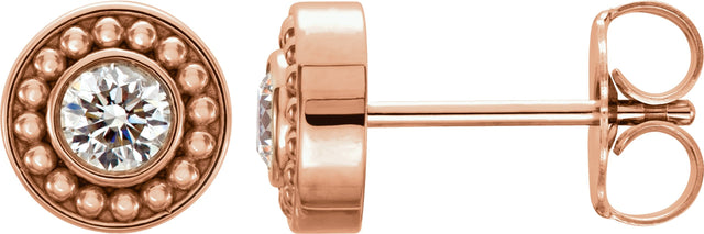 14K Gold Round Natural Diamond Bezel-Set Beaded Earrings - Rose Gold