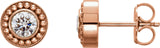 14K Gold Round Natural Diamond Bezel-Set Beaded Earrings - Rose Gold