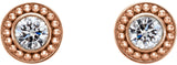 14K Gold Round Natural Diamond Bezel-Set Beaded Earrings - Rose Gold - view 2