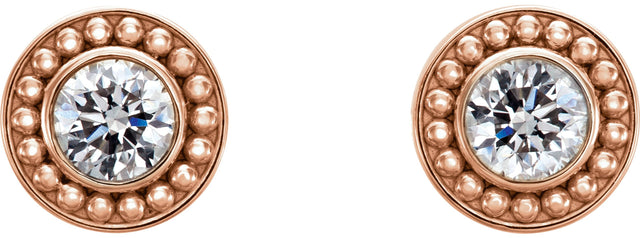 14K Gold Round Natural Diamond Bezel-Set Beaded Earrings - Rose Gold - view 2