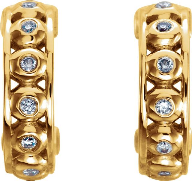 14K Gold Round Natural Diamond Bezel-Set Hoop Earrings - Yellow Gold - view 2