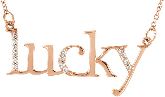 14K Gold "Lucky" Phrase Necklace - Rose Gold
