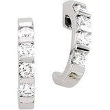14K Gold Round Natural Diamond Accented J-Hoop Earrings – 2.5mm Stones - White Gold
