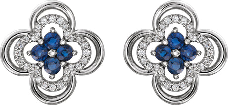 Platinum Round Natural Blue Sapphire Clover Earrings – 2.5mm Stones - view 2