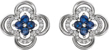 14K Gold Round Natural Blue Sapphire Clover Earrings – 2.5mm Stones - White Gold - view 2