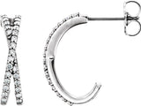 14K Gold Round Natural Diamond Criss-Cross J-Hoop Earrings - White Gold