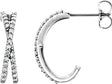 Platinum Round Natural Diamond Criss-Cross J-Hoop Earrings