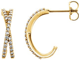 14K Gold Round Natural Diamond Criss-Cross J-Hoop Earrings - Yellow Gold