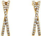 14K Gold Round Natural Diamond Criss-Cross J-Hoop Earrings - Yellow Gold - view 2
