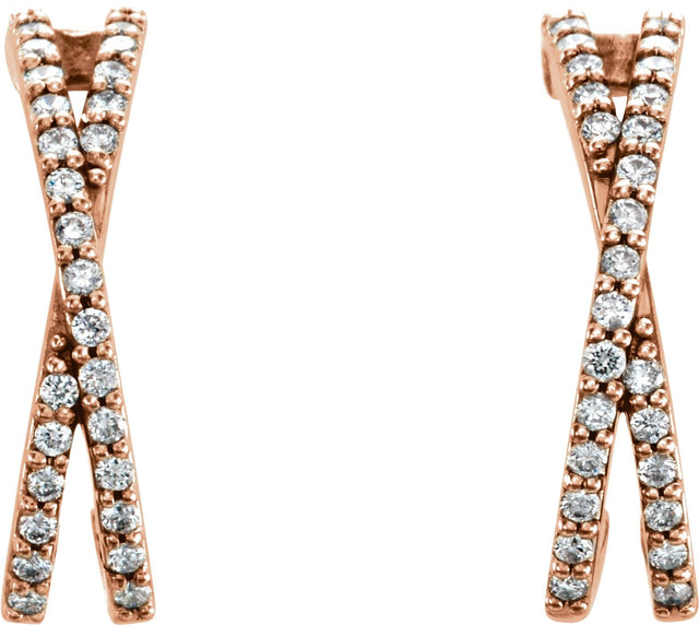 14K Gold Round Natural Diamond Criss-Cross J-Hoop Earrings - Rose Gold - view 2