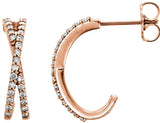 14K Gold Round Natural Diamond Criss-Cross J-Hoop Earrings - Rose Gold