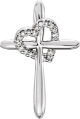 Platinum Round Natural Diamond Heart & Cross Pendant