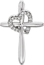 Platinum Round Natural Diamond Heart & Cross Pendant