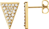 14K Gold Round Natural Diamond Triangle Earrings – 1.3mm Stones - Yellow Gold