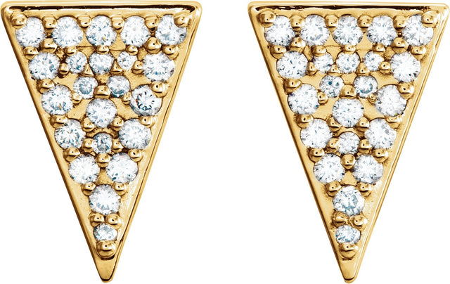 14K Gold Round Natural Diamond Triangle Earrings – 1.3mm Stones - Yellow Gold - view 2