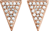 14K Gold Round Natural Diamond Triangle Earrings – 1.3mm Stones - Rose Gold - view 2