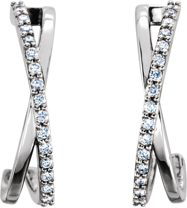Platinum Round Natural Diamond Criss-Cross J-Hoop Earrings – 1.1mm Stones - view 2