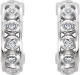 14K Gold Round Natural Diamond Bezel-Set Hoop Earrings - White Gold - view 2