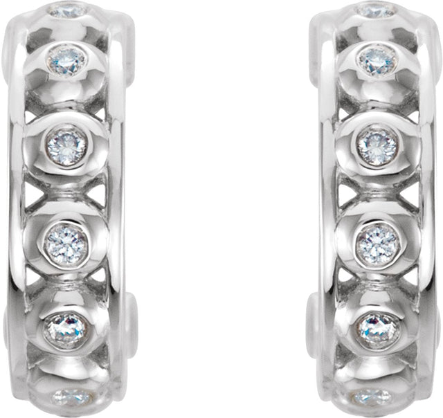 14K Gold Round Natural Diamond Bezel-Set Hoop Earrings - White Gold - view 2