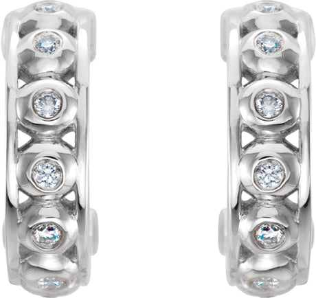 Platinum Round Natural Diamond Bezel-Set Hoop Earrings - view 2