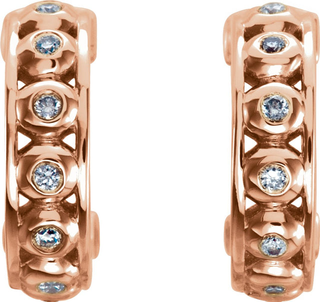 14K Gold Round Natural Diamond Bezel-Set Hoop Earrings - Rose Gold - view 2