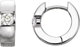 Platinum Round Natural Diamond Accented Huggie Hoop Earrings