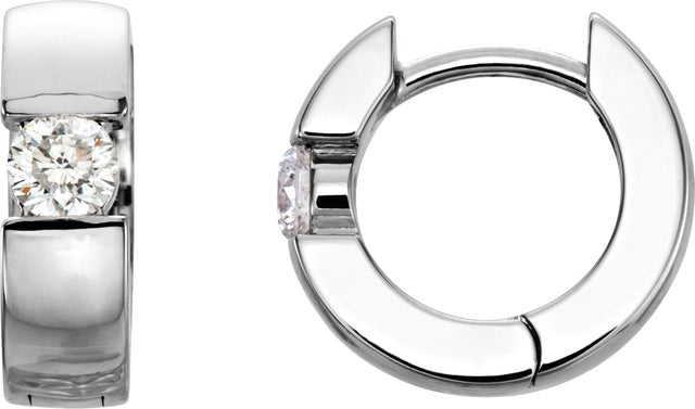 Platinum Round Natural Diamond Accented Huggie Hoop Earrings