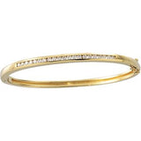 14K Gold Round Natural Diamond Accented Hinged Bangle Bracelet – 2mm Stones - Yellow Gold