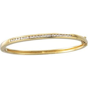 14K Gold Round Natural Diamond Accented Hinged Bangle Bracelet – 2mm Stones - Yellow Gold