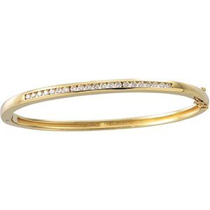 14K Gold Round Natural Diamond Accented Hinged Bangle Bracelet – 2mm Stones - Yellow Gold