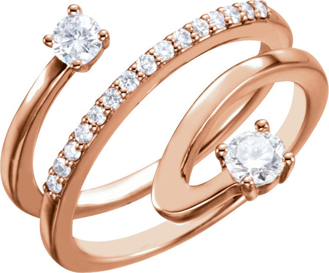 14K Gold Round Natural Diamond Accented Freeform Ring - Rose Gold