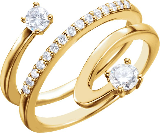 14K Gold Round Natural Diamond Accented Freeform Ring - Yellow Gold