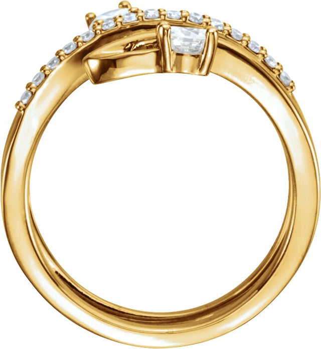14K Gold Round Natural Diamond Accented Freeform Ring - Yellow Gold - view 2