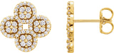 14K Gold Round Natural Diamond Clover Earrings - Yellow Gold