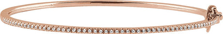14K Gold Round Natural Diamond Pavé-Style Bangle Bracelet – 1.3mm Stones - Rose Gold