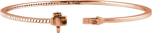 14K Gold Round Natural Diamond Pavé-Style Bangle Bracelet – 1.3mm Stones - Rose Gold - view 2